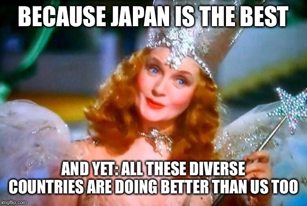 When they bring up “cultural differences” in gun control debates. Why do I talk about Japan anyway? | BECAUSE JAPAN IS THE BEST; AND YET: ALL THESE DIVERSE COUNTRIES ARE DOING BETTER THAN US TOO | image tagged in glinda the good witch,gun control,gun laws,second amendment,japan,gun violence | made w/ Imgflip meme maker