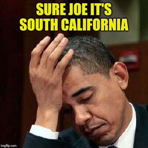 Obama Facepalm 250px | SURE JOE IT'S SOUTH CALIFORNIA | image tagged in obama facepalm 250px | made w/ Imgflip meme maker