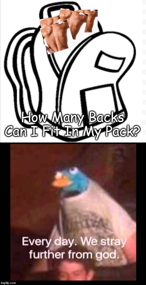 How Many? | How Many Backs
Can I Fit In My Pack? | image tagged in memes,funny memes,every day we stray further from god,funny,funny meme,fun | made w/ Imgflip meme maker