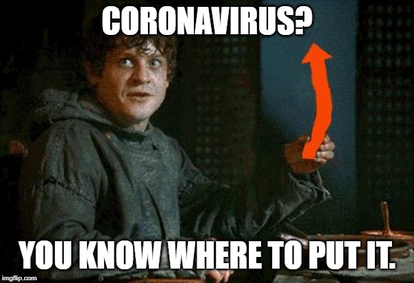 The upvote | CORONAVIRUS? YOU KNOW WHERE TO PUT IT. | image tagged in the upvote | made w/ Imgflip meme maker