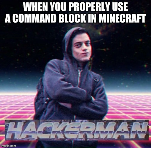 HackerMan | WHEN YOU PROPERLY USE A COMMAND BLOCK IN MINECRAFT | image tagged in hackerman | made w/ Imgflip meme maker