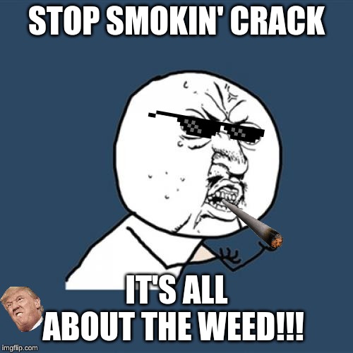 Y U No Meme | STOP SMOKIN' CRACK; IT'S ALL ABOUT THE WEED!!! | image tagged in memes,y u no | made w/ Imgflip meme maker