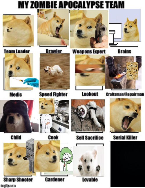 doge team | image tagged in zombie apocalypse team extended,doge | made w/ Imgflip meme maker