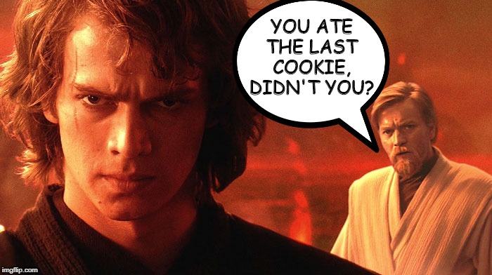 Bad Anakin | YOU ATE THE LAST COOKIE, DIDN'T YOU? | image tagged in starwars | made w/ Imgflip meme maker