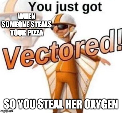 This Is Why You Ask For My Permission Before You Decide To Steal My Pizza | WHEN SOMEONE STEALS YOUR PIZZA; SO YOU STEAL HER OXYGEN | image tagged in you just got vectored | made w/ Imgflip meme maker
