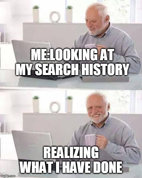 Hide the Pain Harold Meme | ME:LOOKING AT MY SEARCH HISTORY; REALIZING WHAT I HAVE DONE | image tagged in memes,hide the pain harold | made w/ Imgflip meme maker