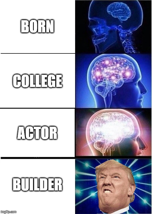 Expanding Brain Meme | BORN; COLLEGE; ACTOR; BUILDER | image tagged in memes,expanding brain | made w/ Imgflip meme maker