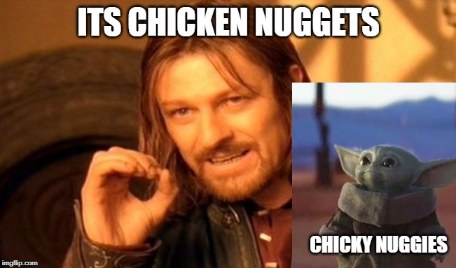 One Does Not Simply Meme | ITS CHICKEN NUGGETS; CHICKY NUGGIES | image tagged in memes,one does not simply | made w/ Imgflip meme maker