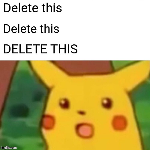 Surprised Pikachu Meme | Delete this Delete this DELETE THIS | image tagged in memes,surprised pikachu | made w/ Imgflip meme maker