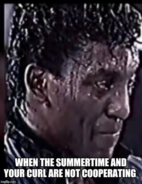 Curl | WHEN THE SUMMERTIME AND YOUR CURL ARE NOT COOPERATING | image tagged in curley,sweating bullets,hot | made w/ Imgflip meme maker