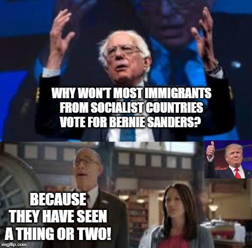 Immigrants From Socialist Countries Have Seen a Thing or Two! | WHY WON'T MOST IMMIGRANTS FROM SOCIALIST COUNTRIES VOTE FOR BERNIE SANDERS? BECAUSE THEY HAVE SEEN A THING OR TWO! | image tagged in bernie sanders,democrats | made w/ Imgflip meme maker