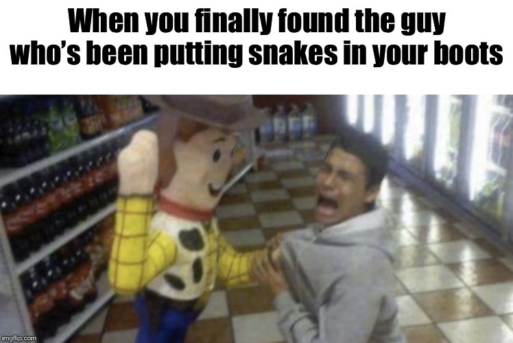 Why you put the snakes in my boots? | When you finally found the guy who’s been putting snakes in your boots | image tagged in memes,funny memes,funny,snakes in my boots,beat,ladies and gentlemen we got em | made w/ Imgflip meme maker