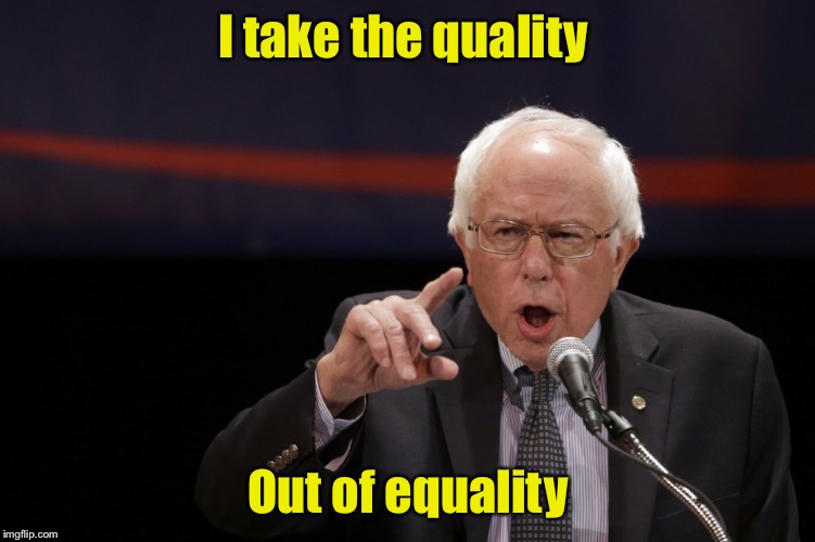 We may all be poor, but we’ll be equal | I take the quality; Out of equality | image tagged in bernie sanders,socialism,equality | made w/ Imgflip meme maker