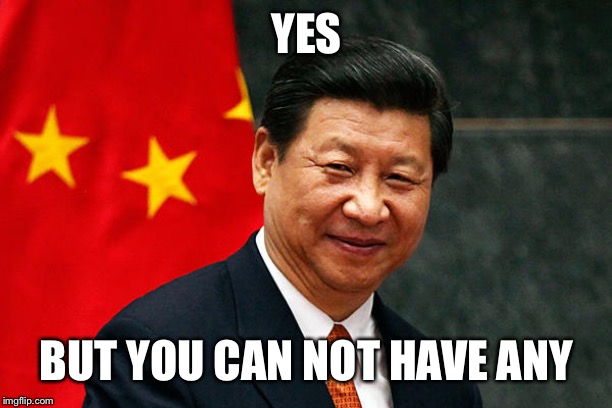 Xi Jinping | YES BUT YOU CAN NOT HAVE ANY | image tagged in xi jinping | made w/ Imgflip meme maker