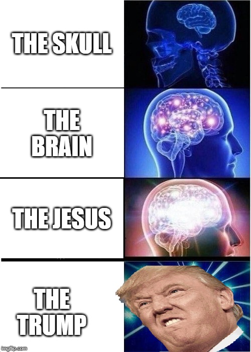 Expanding Brain | THE SKULL; THE BRAIN; THE JESUS; THE TRUMP | image tagged in memes,expanding brain | made w/ Imgflip meme maker