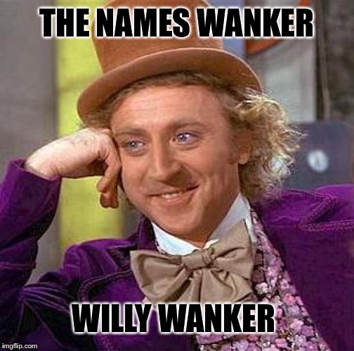 Creepy Condescending Wonka Meme | THE NAMES WANKER; WILLY WANKER | image tagged in memes,creepy condescending wonka | made w/ Imgflip meme maker