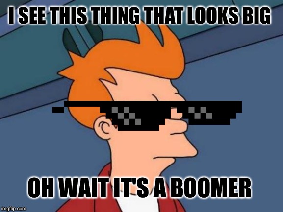 Futurama Fry Meme | I SEE THIS THING THAT LOOKS BIG; OH WAIT IT'S A BOOMER | image tagged in memes,futurama fry | made w/ Imgflip meme maker