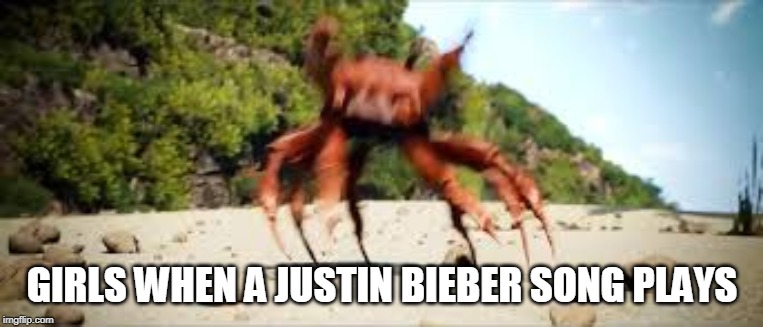 crab rave | GIRLS WHEN A JUSTIN BIEBER SONG PLAYS | image tagged in crab rave | made w/ Imgflip meme maker