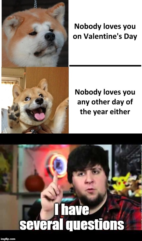 Why would you be happy if no one loves you at all? Also, not even your Mother or your Grandma love you? | I have several questions | image tagged in jontron i have several questions,hold up,confusion,confusing,visible confusion,why | made w/ Imgflip meme maker