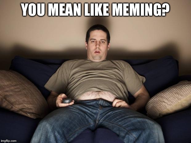 lazy fat guy on the couch | YOU MEAN LIKE MEMING? | image tagged in lazy fat guy on the couch | made w/ Imgflip meme maker
