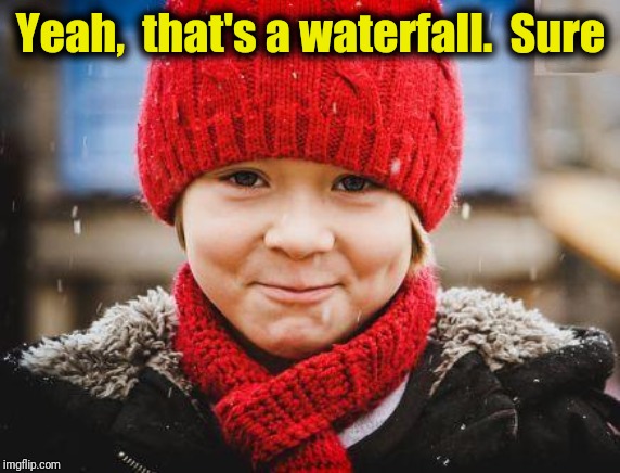 smirk | Yeah,  that's a waterfall.  Sure | image tagged in smirk | made w/ Imgflip meme maker