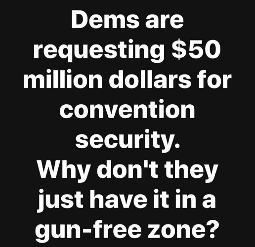 Dems Are Requesting $50 MILLION For Convention Security | image tagged in gun free zone,stupid democrats,stupid liberals,liberal hypocrisy,gun violence,mass shootings | made w/ Imgflip meme maker
