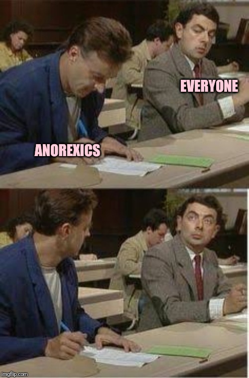 Mr Bean Copying | EVERYONE; ANOREXICS | image tagged in mr bean copying | made w/ Imgflip meme maker