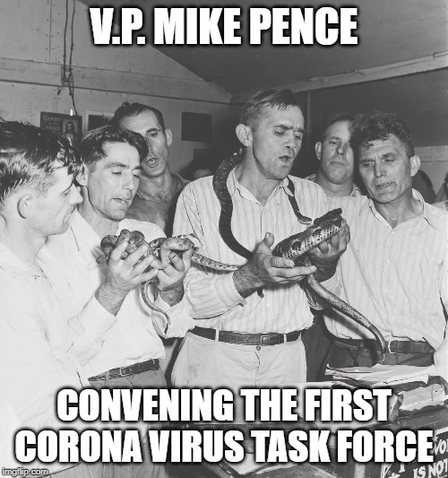 One for the history books | V.P. MIKE PENCE; CONVENING THE FIRST CORONA VIRUS TASK FORCE | image tagged in mike pence,stupid conservatives,donald trump is an idiot | made w/ Imgflip meme maker