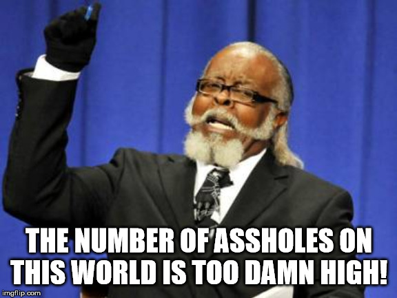 Too Damn High Meme | THE NUMBER OF ASSHOLES ON THIS WORLD IS TOO DAMN HIGH! | image tagged in memes,too damn high | made w/ Imgflip meme maker