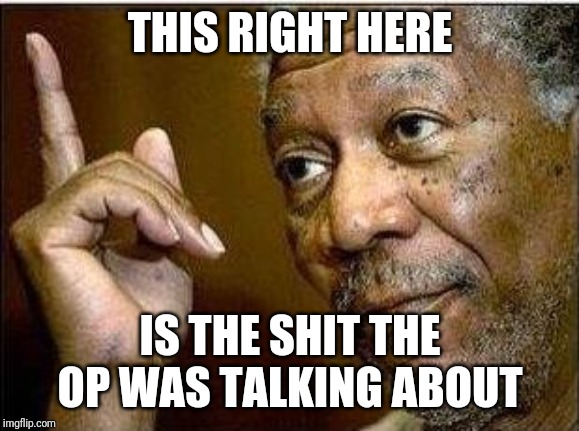 morgan freeman | THIS RIGHT HERE IS THE SHIT THE OP WAS TALKING ABOUT | image tagged in morgan freeman | made w/ Imgflip meme maker