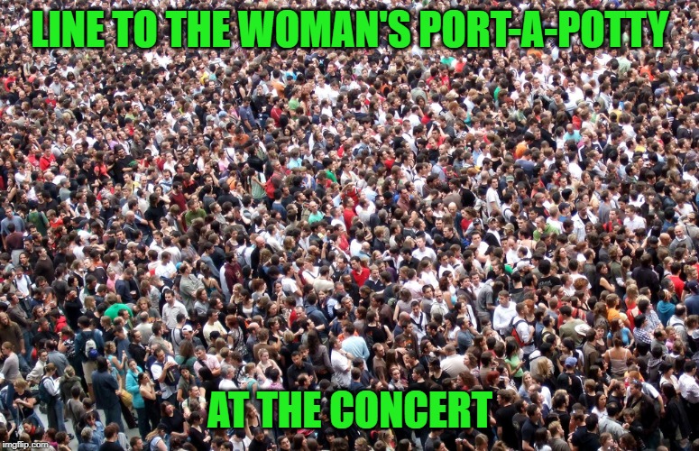 crowd of people | LINE TO THE WOMAN'S PORT-A-POTTY; AT THE CONCERT | image tagged in crowd of people | made w/ Imgflip meme maker