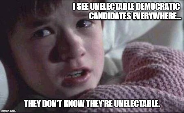 I See Dead People | I SEE UNELECTABLE DEMOCRATIC 
                        CANDIDATES EVERYWHERE... THEY DON'T KNOW THEY'RE UNELECTABLE. | image tagged in memes,i see dead people | made w/ Imgflip meme maker