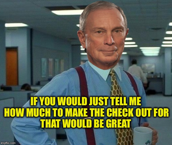 That would be great Bloomberg | IF YOU WOULD JUST TELL ME 
HOW MUCH TO MAKE THE CHECK OUT FOR
THAT WOULD BE GREAT | image tagged in that would be great bloomberg | made w/ Imgflip meme maker