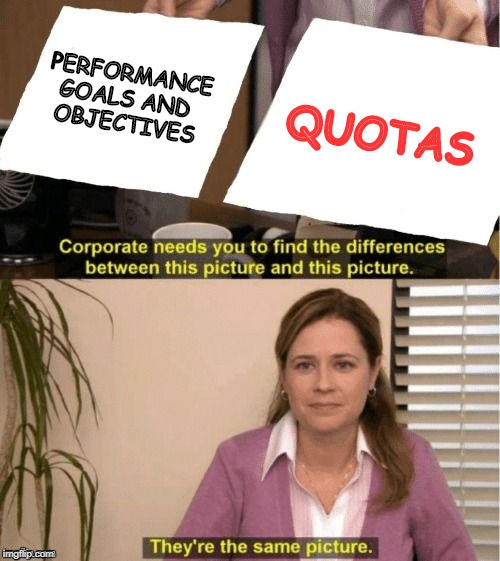 They're The Same Picture | PERFORMANCE GOALS AND 
OBJECTIVES; QUOTAS | image tagged in corporate needs you to find the differences | made w/ Imgflip meme maker