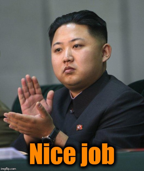 Kim Jong Un | Nice job | image tagged in kim jong un | made w/ Imgflip meme maker