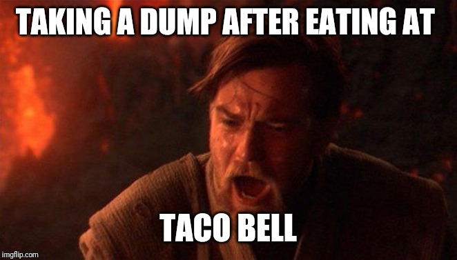You Were The Chosen One (Star Wars) | TAKING A DUMP AFTER EATING AT; TACO BELL | image tagged in memes,you were the chosen one star wars | made w/ Imgflip meme maker