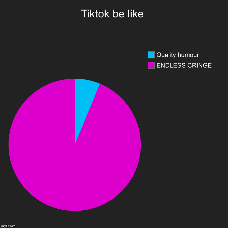 If you search hard enough, you can find good content | Tiktok be like | ENDLESS CRINGE, Quality humour | image tagged in charts,pie charts,tiktok,memes | made w/ Imgflip chart maker