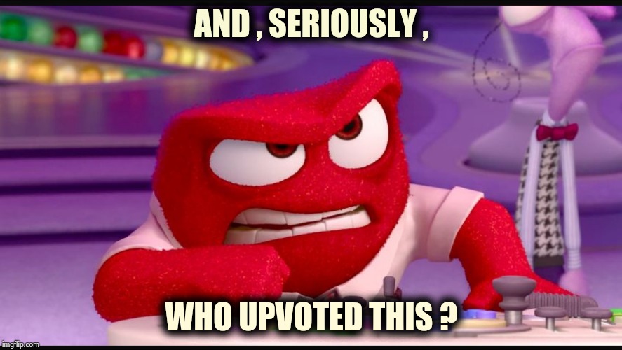 Inside Out Anger | AND , SERIOUSLY , WHO UPVOTED THIS ? | image tagged in inside out anger | made w/ Imgflip meme maker