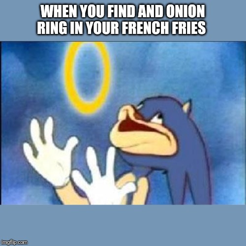 Sonic derp |  WHEN YOU FIND AND ONION RING IN YOUR FRENCH FRIES | image tagged in sonic derp | made w/ Imgflip meme maker