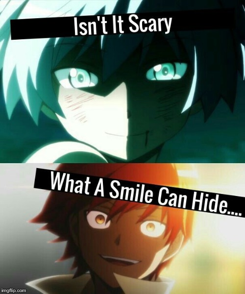 Isn’t it scary what a smile can hide.... | image tagged in assassination classroom,karma,nagisa | made w/ Imgflip meme maker