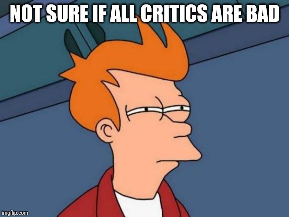 But Are All Critics Bad? |  NOT SURE IF ALL CRITICS ARE BAD | image tagged in memes,futurama fry | made w/ Imgflip meme maker