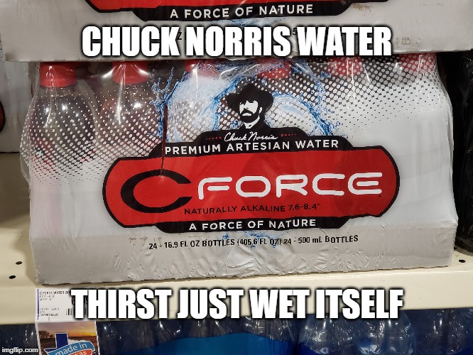 Chuck Norris Water | CHUCK NORRIS WATER; THIRST JUST WET ITSELF | image tagged in chuck norris water,chuck norris,chuck norris approves,awesome pun chuck norris,chuck norris laughing,chuck norris fact | made w/ Imgflip meme maker
