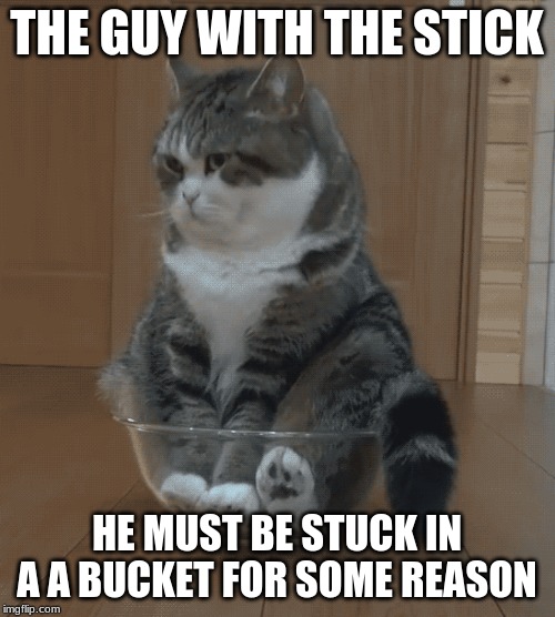 THE GUY WITH THE STICK HE MUST BE STUCK IN A A BUCKET FOR SOME REASON | made w/ Imgflip meme maker