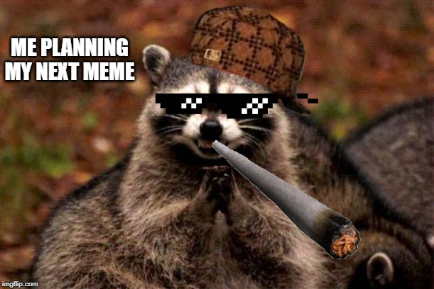 Evil Plotting Raccoon |  ME PLANNING MY NEXT MEME | image tagged in memes,evil plotting raccoon,gifs,pie charts,ha ha tags go brr | made w/ Imgflip meme maker