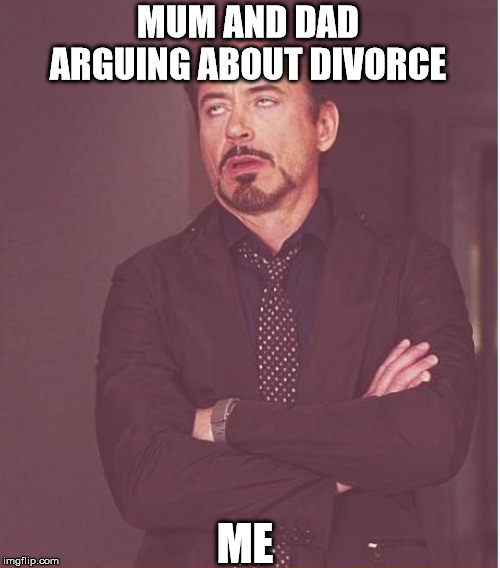 Face You Make Robert Downey Jr | MUM AND DAD ARGUING ABOUT DIVORCE; ME | image tagged in memes,face you make robert downey jr | made w/ Imgflip meme maker