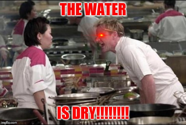 Gordon Ramsay's Reaction to Water | THE WATER; IS DRY!!!!!!!! | image tagged in memes,angry chef gordon ramsay | made w/ Imgflip meme maker