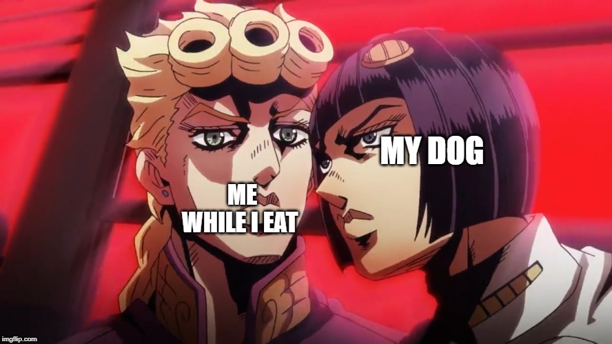 ME WHILE I EAT; MY DOG | image tagged in jojo's bizarre adventure,dog | made w/ Imgflip meme maker