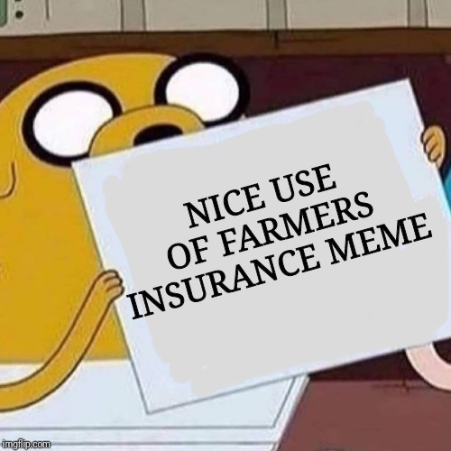 Jake The Dog Blank | NICE USE OF FARMERS INSURANCE MEME | image tagged in jake the dog blank | made w/ Imgflip meme maker
