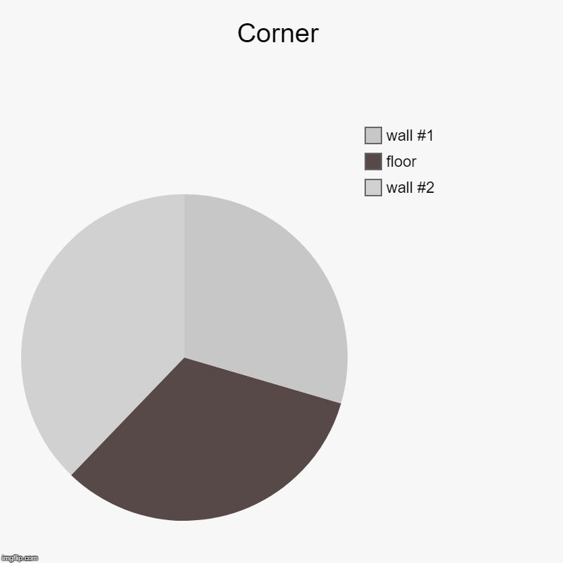 Corner | wall #2, floor, wall #1 | image tagged in charts,pie charts | made w/ Imgflip chart maker