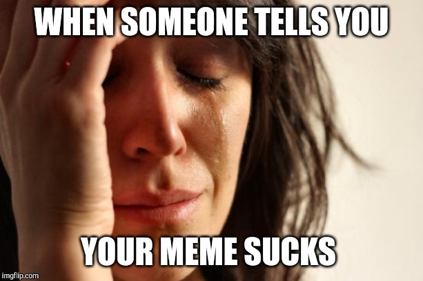First World Problems | WHEN SOMEONE TELLS YOU; YOUR MEME SUCKS | image tagged in memes,first world problems | made w/ Imgflip meme maker